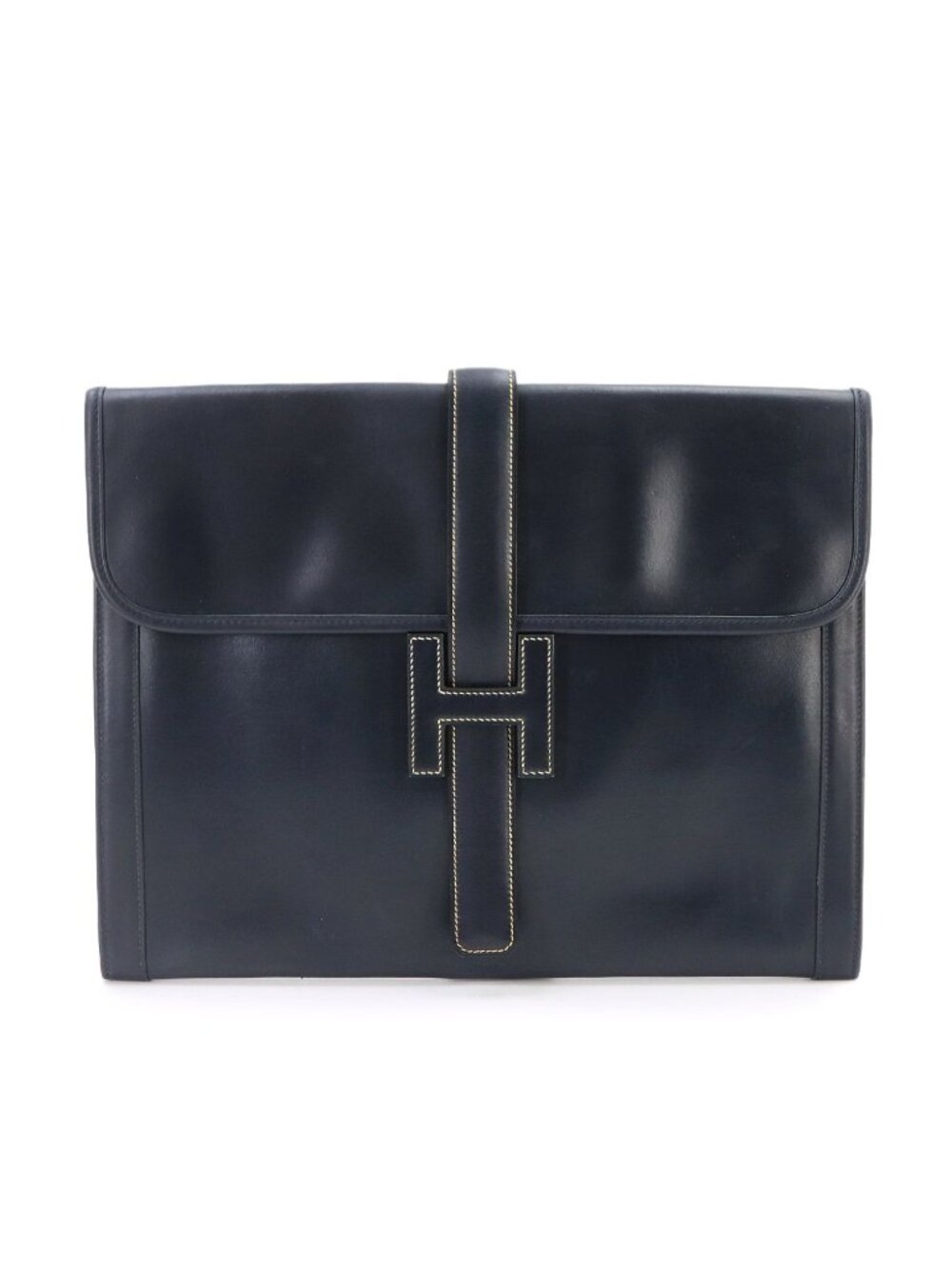 Hermes Jige GM Clutch Box Calf Navy